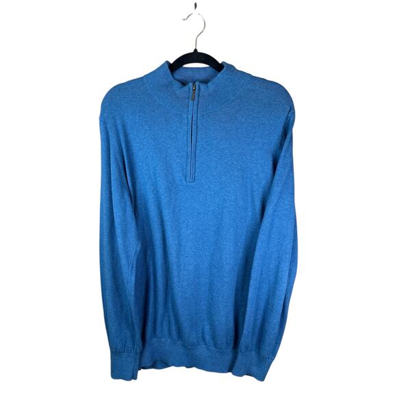 Men’s L.L Bean Blue Quarter Zip Long Sleeve Cashmere Blend Pullover Size Medium - Picture 1 of 6